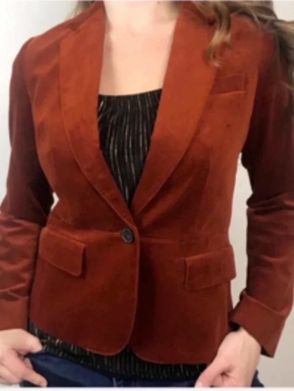 Talbots Women's Velvet Single-Button Blazer in Burnt Orange